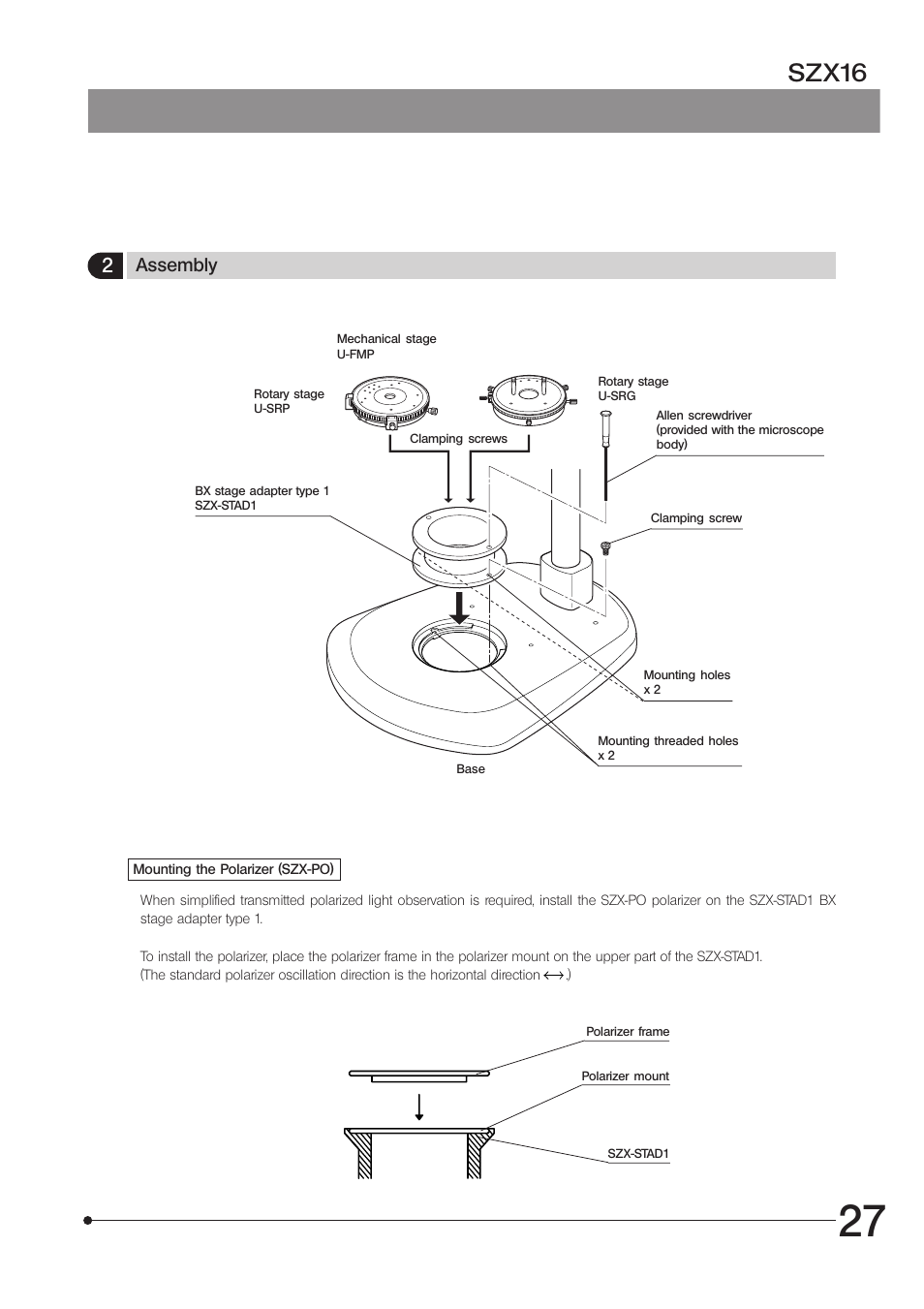 Szx16, Assembly | Olympus SZX16 User Manual | Page 31 / 36