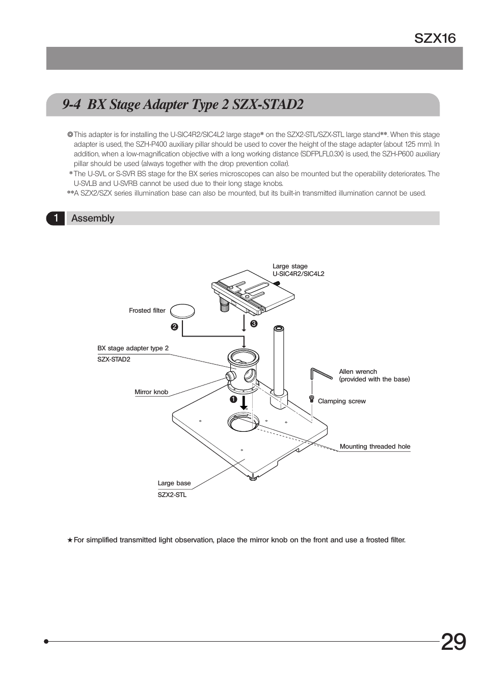 4 bx stage adapter type 2 szx-stad2, Szx16 | Olympus SZX16 User Manual | Page 33 / 36