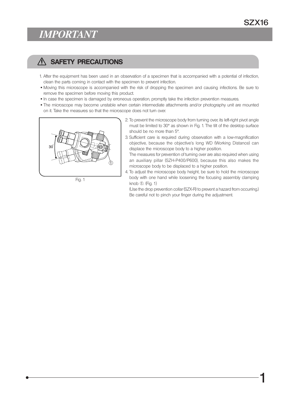 Important, Szx16, Safety precautions | Olympus SZX16 User Manual | Page 5 / 36