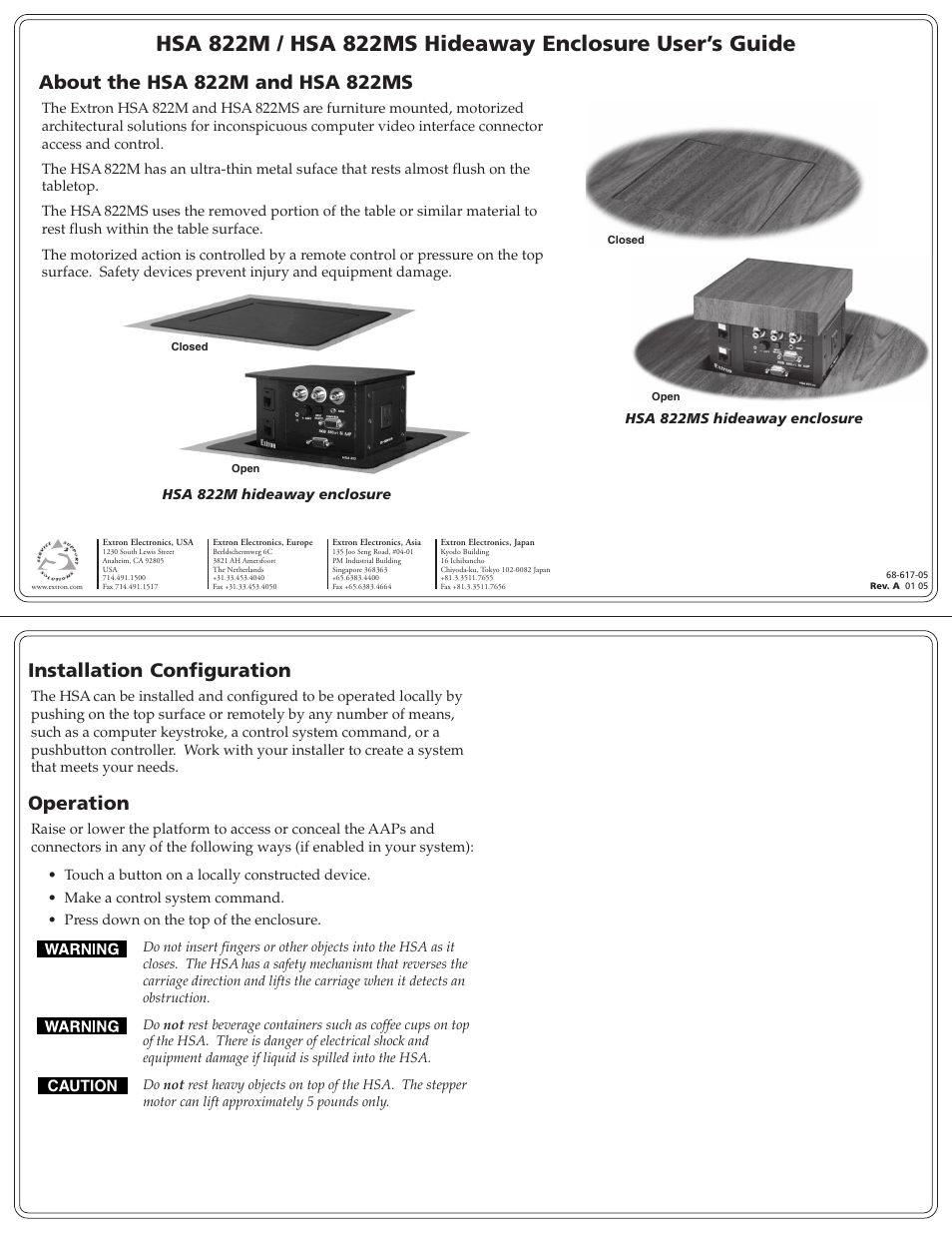 Extron Electronics HSA 822MS Installation User Manual | 1 page