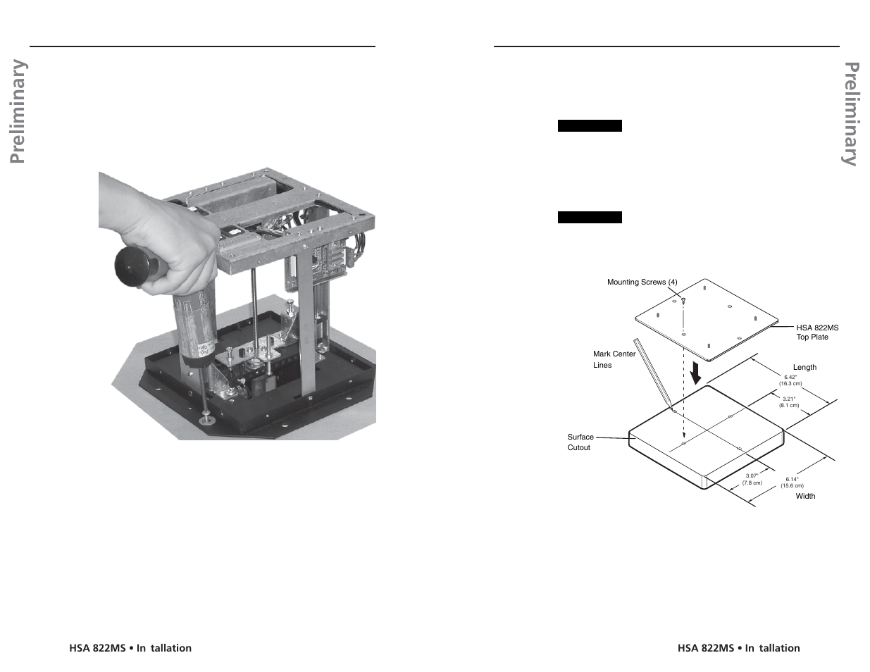 Pr eliminary pr eliminary, Installation, cont’d, Mounting the hsa | Mounting the table surface | Extron Electronics HSA 822MS User’s Manual User Manual | Page 11 / 35