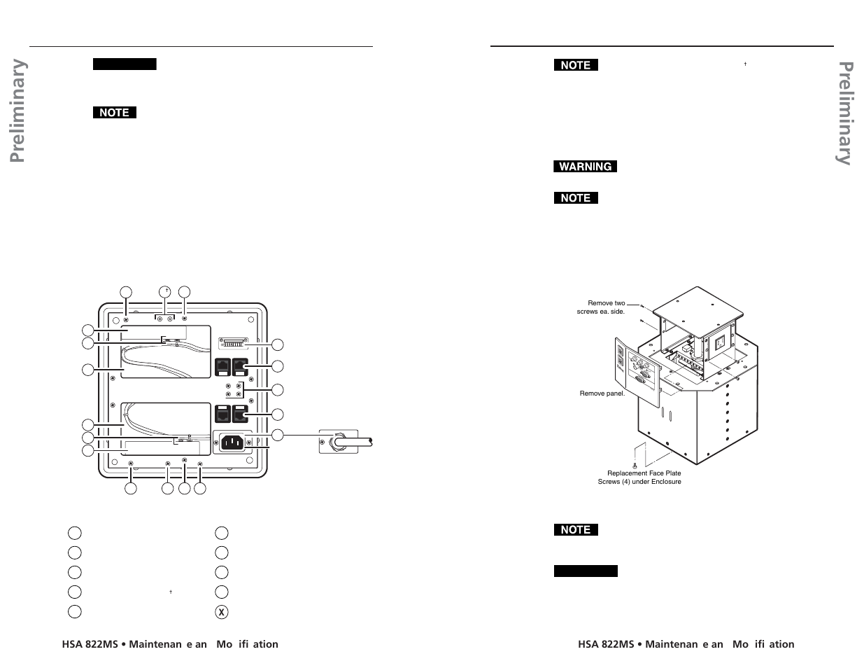Pr eliminary pr eliminary, Maintenance and modifications, Replacing an aap | Hsa 822 co mpu ter inp ut sel ect au dio | Extron Electronics HSA 822MS User’s Manual User Manual | Page 20 / 35