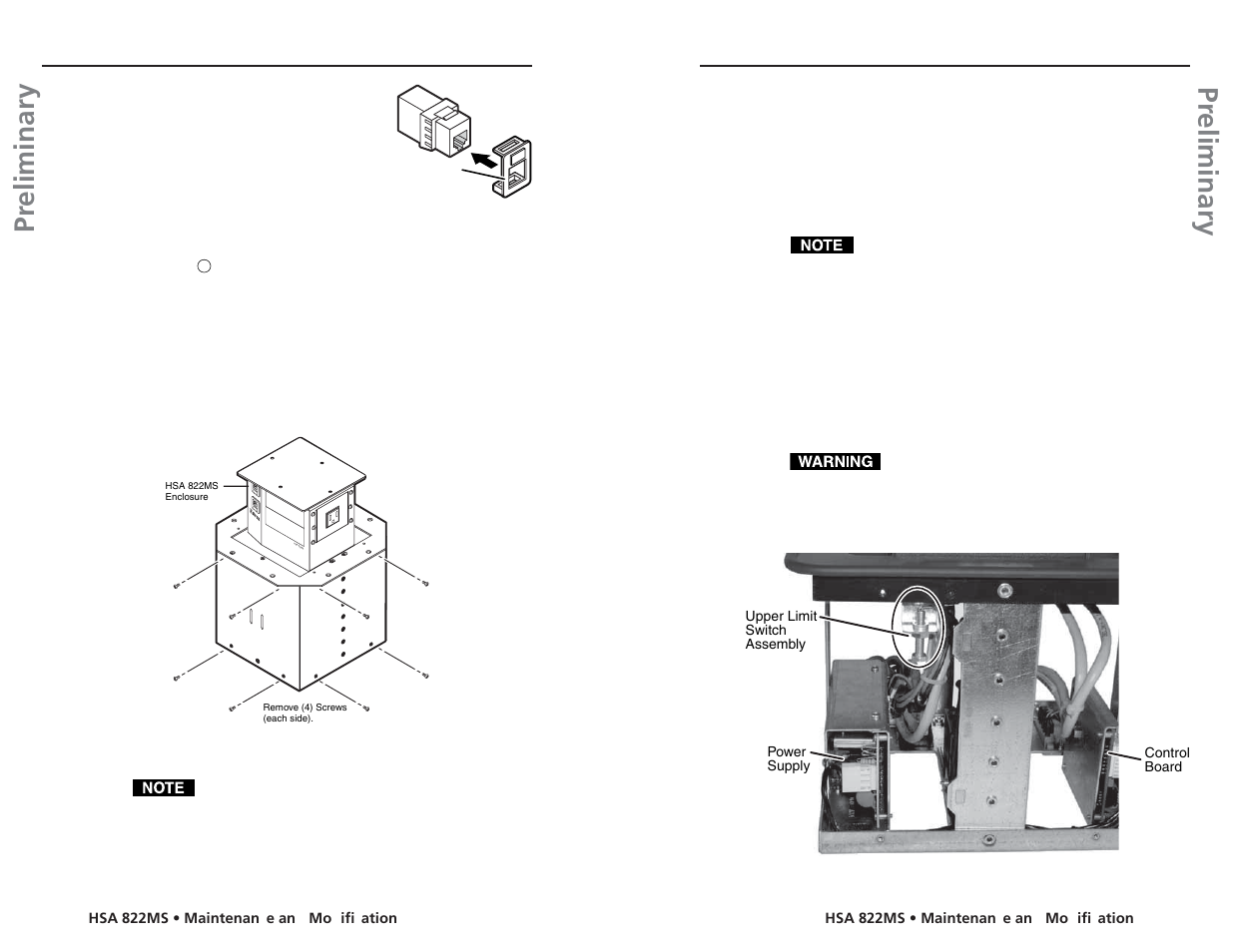 Pr eliminary pr eliminary, Maintenance and modifications, cont’d, Removing and replacing the shroud | Extron Electronics HSA 822MS User’s Manual User Manual | Page 22 / 35