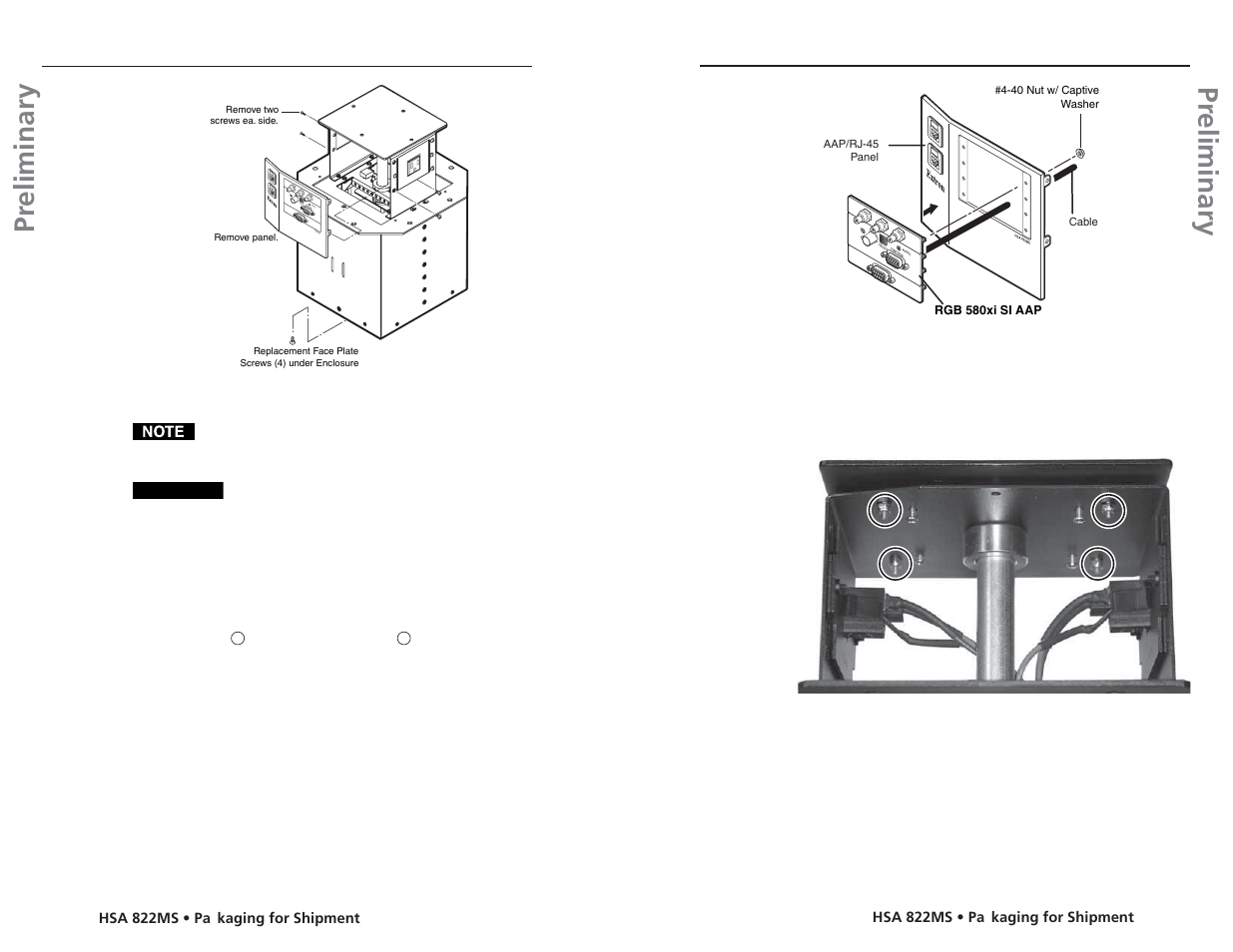Pr eliminary pr eliminary, Packaging for shipment, cont’d, Hsa 822 co mpu ter inp ut sel ect au dio | Extron Electronics HSA 822MS User’s Manual User Manual | Page 31 / 35