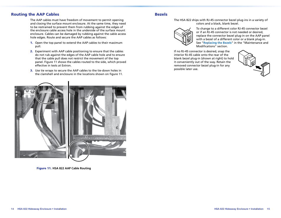 Routing the aap cables, Bezels, Routing the aap cables bezels | Extron Electronics HSA 822 User Guide User Manual | Page 12 / 23