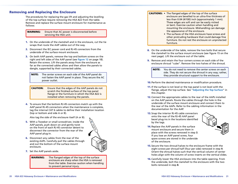 Removing and replacing the enclosure, Removing and replacing, The enclosure | Extron Electronics HSA 822 User Guide User Manual | Page 15 / 23