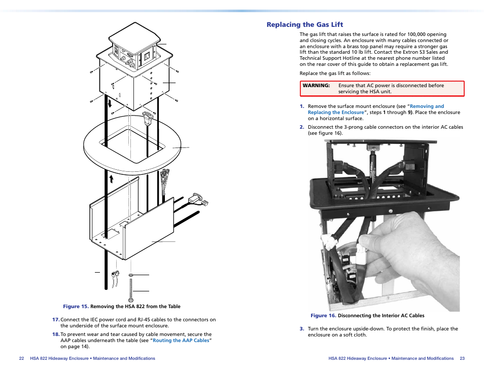 Replacing the gas lift, Com pute r inpu t sele ct aud io | Extron Electronics HSA 822 User Guide User Manual | Page 16 / 23