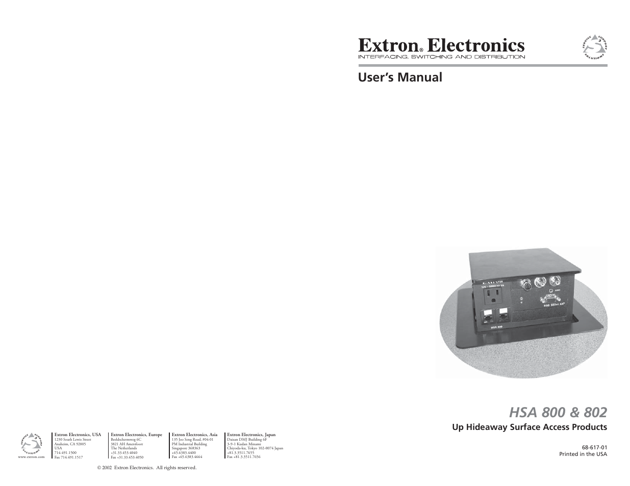 Extron Electronics HSA 802 User Guide User Manual | 25 pages