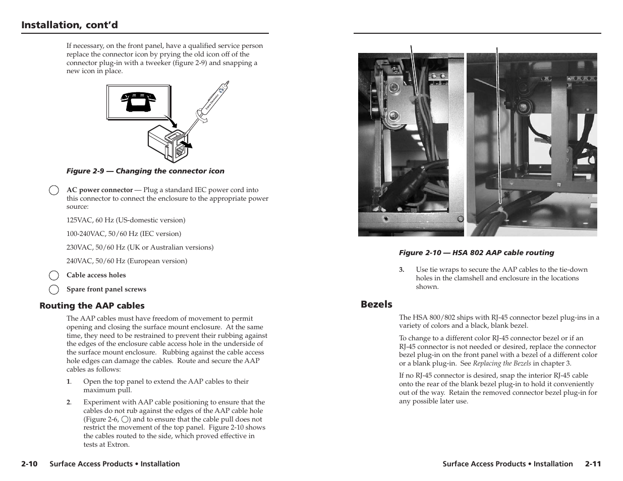 Installation, cont’d, Bezels | Extron Electronics HSA 802 User Guide User Manual | Page 11 / 25