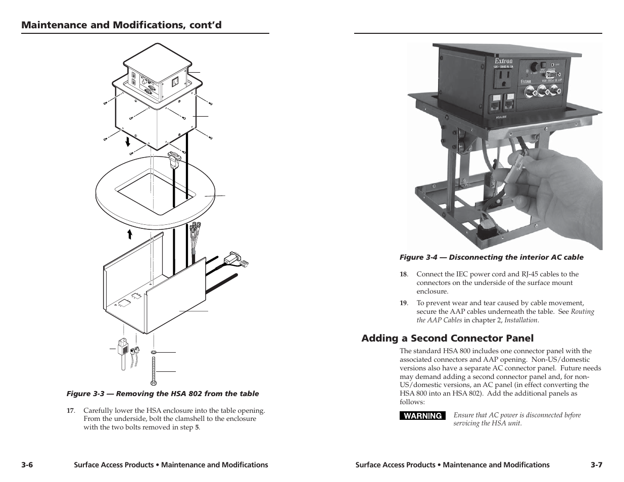 Maintenance and modifications, cont’d, Adding a second connector panel | Extron Electronics HSA 802 User Guide User Manual | Page 15 / 25