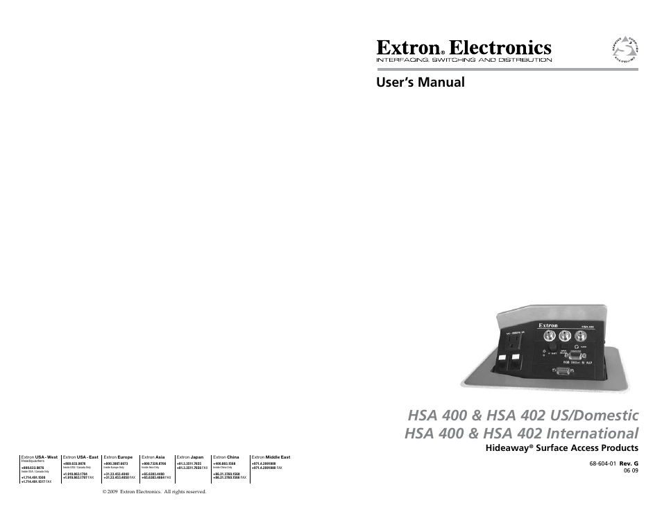 Extron Electronics HSA 400 & HSA 402 User Guide User Manual | 28 pages