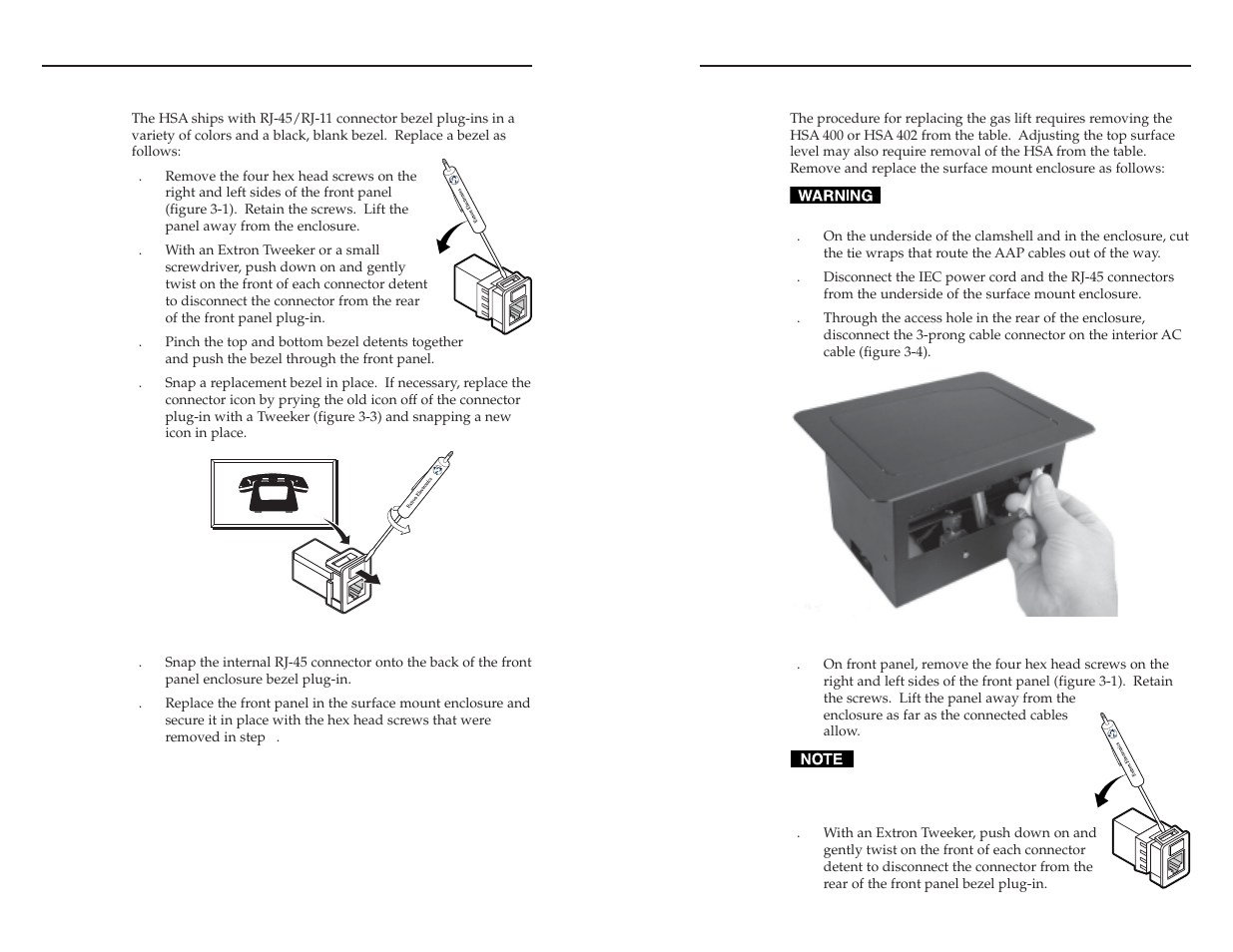 Replacing the bezels, Removing and replacing the enclosure | Extron Electronics HSA 400 & HSA 402 User Guide User Manual | Page 16 / 28