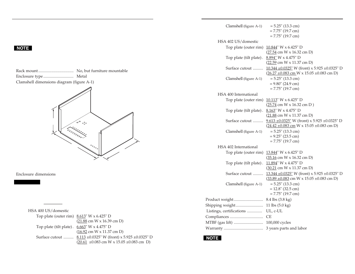 Specifications, Reference information | Extron Electronics HSA 400 & HSA 402 User Guide User Manual | Page 20 / 28