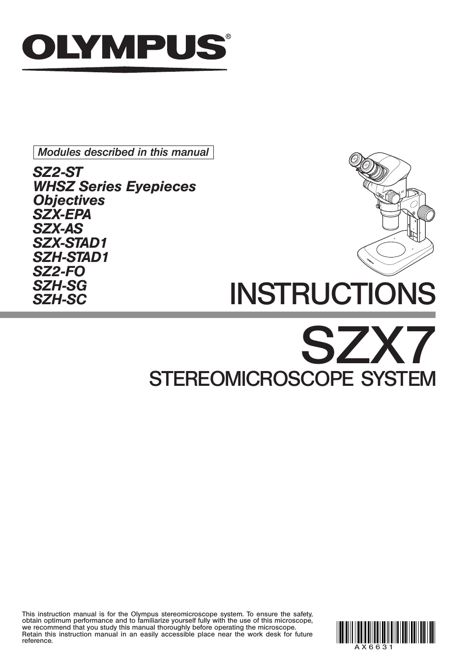 Olympus SZX7 User Manual | 32 pages