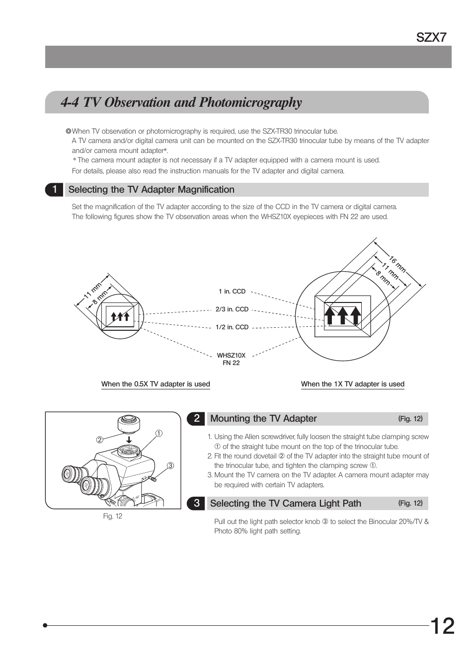 4 tv observation and photomicrography, Szx7 | Olympus SZX7 User Manual | Page 15 / 32