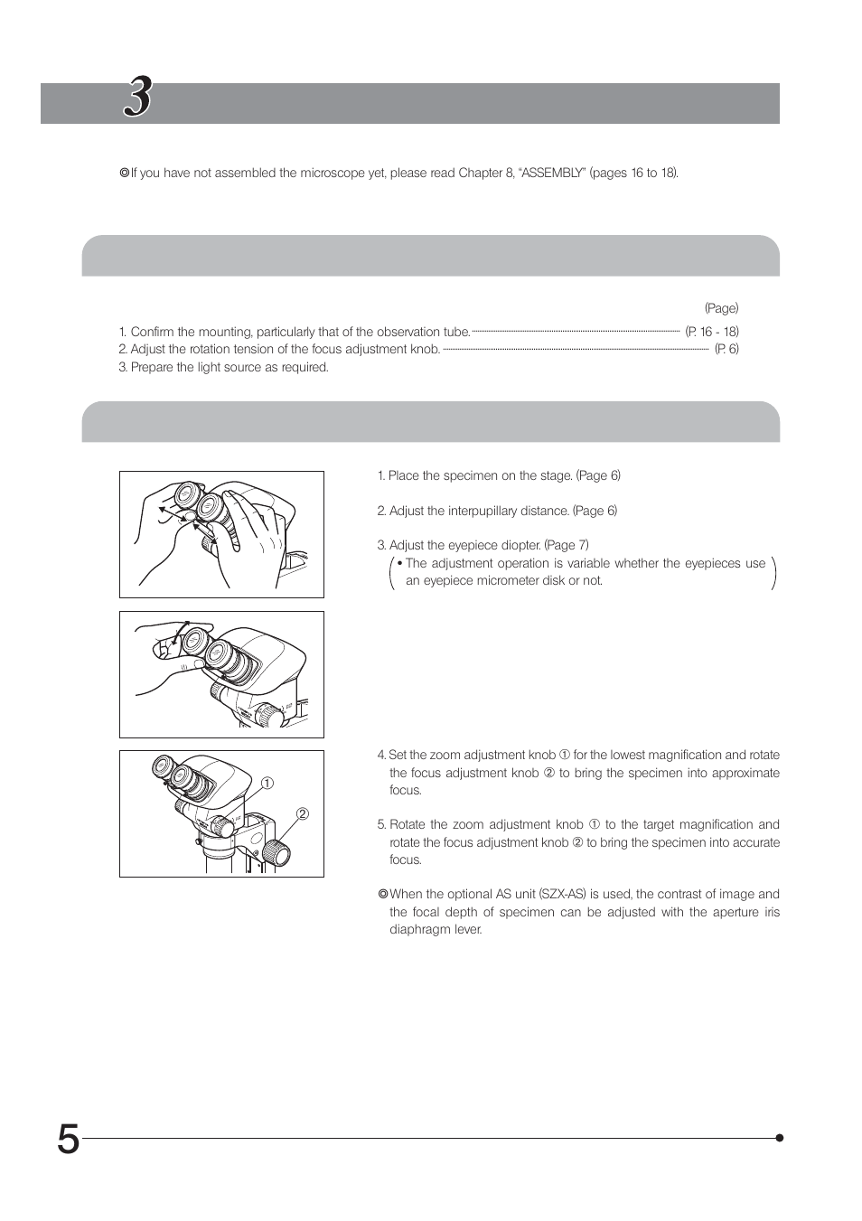 Observation procedure, 1 preparation, 2 procedure | Olympus SZX7 User Manual | Page 8 / 32