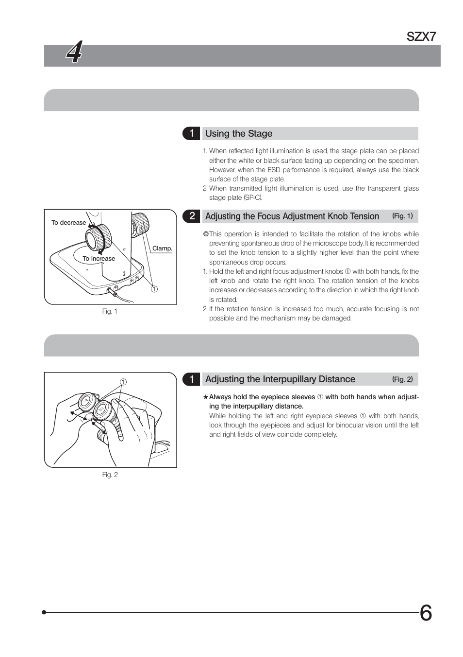 Operation, 1 stand, 2 observation tube | Szx7 | Olympus SZX7 User Manual | Page 9 / 32