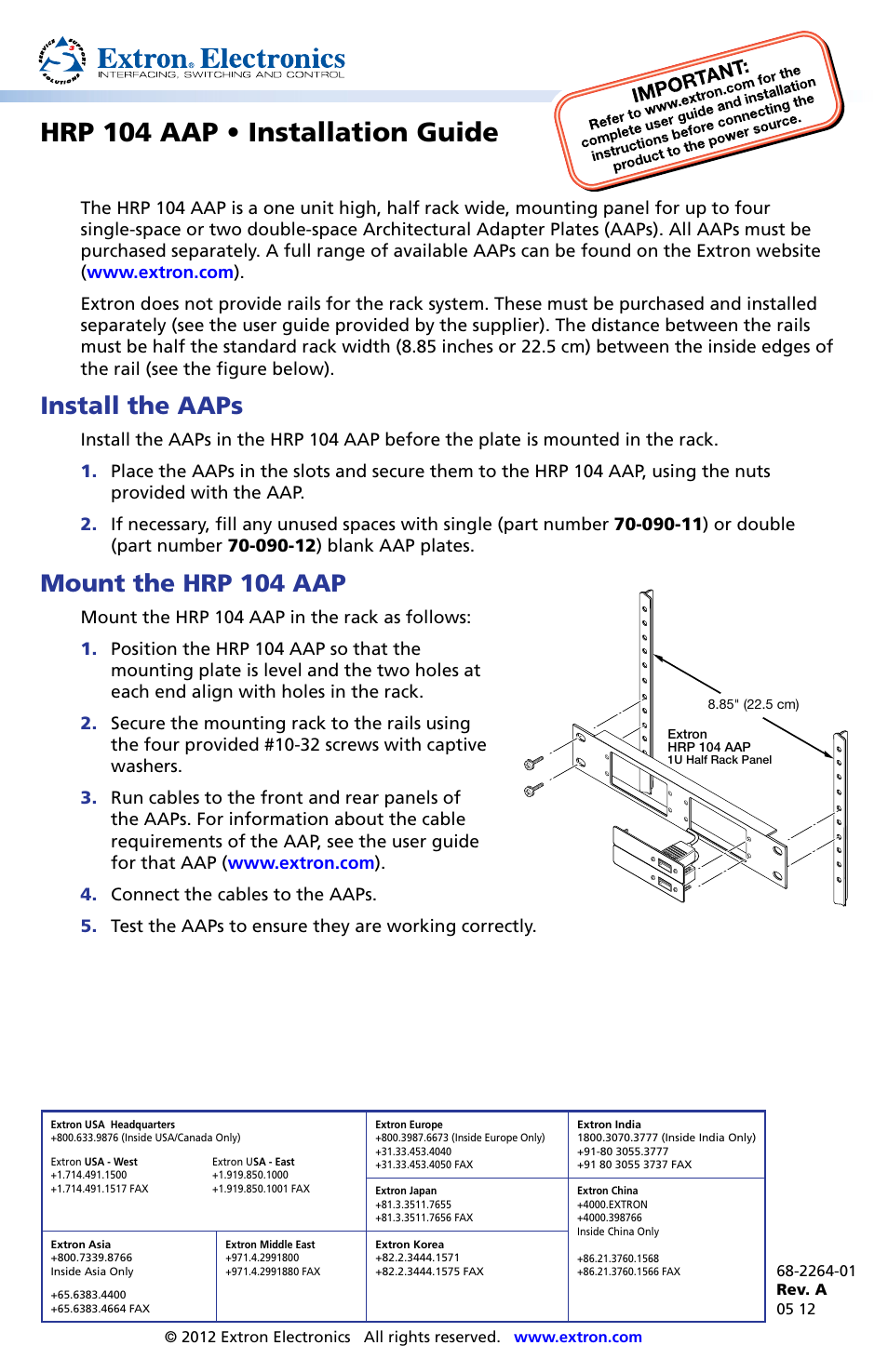 Extron Electronics HRP 104 AAP User Manual | 1 page
