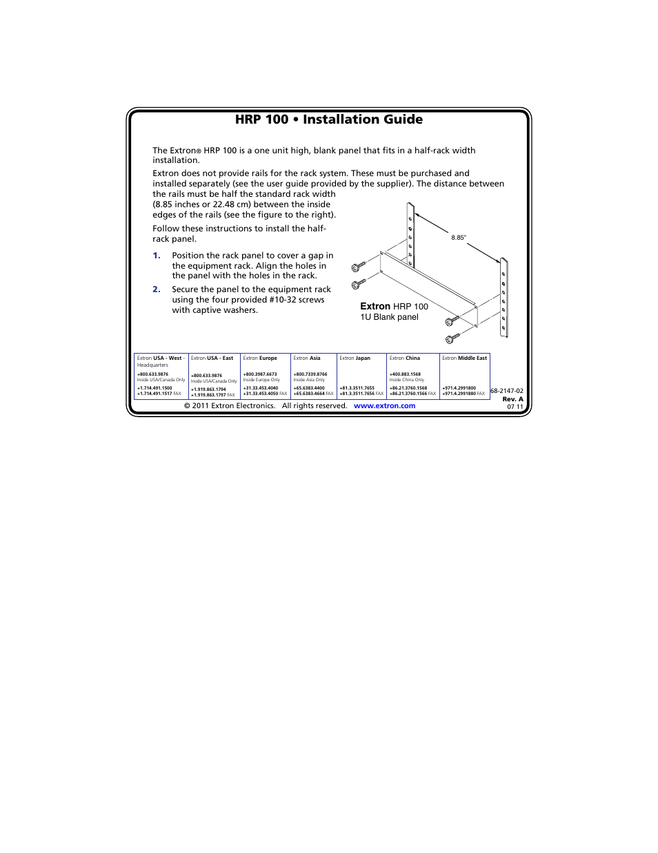 Extron Electronics HRP 100 User Manual | 1 page