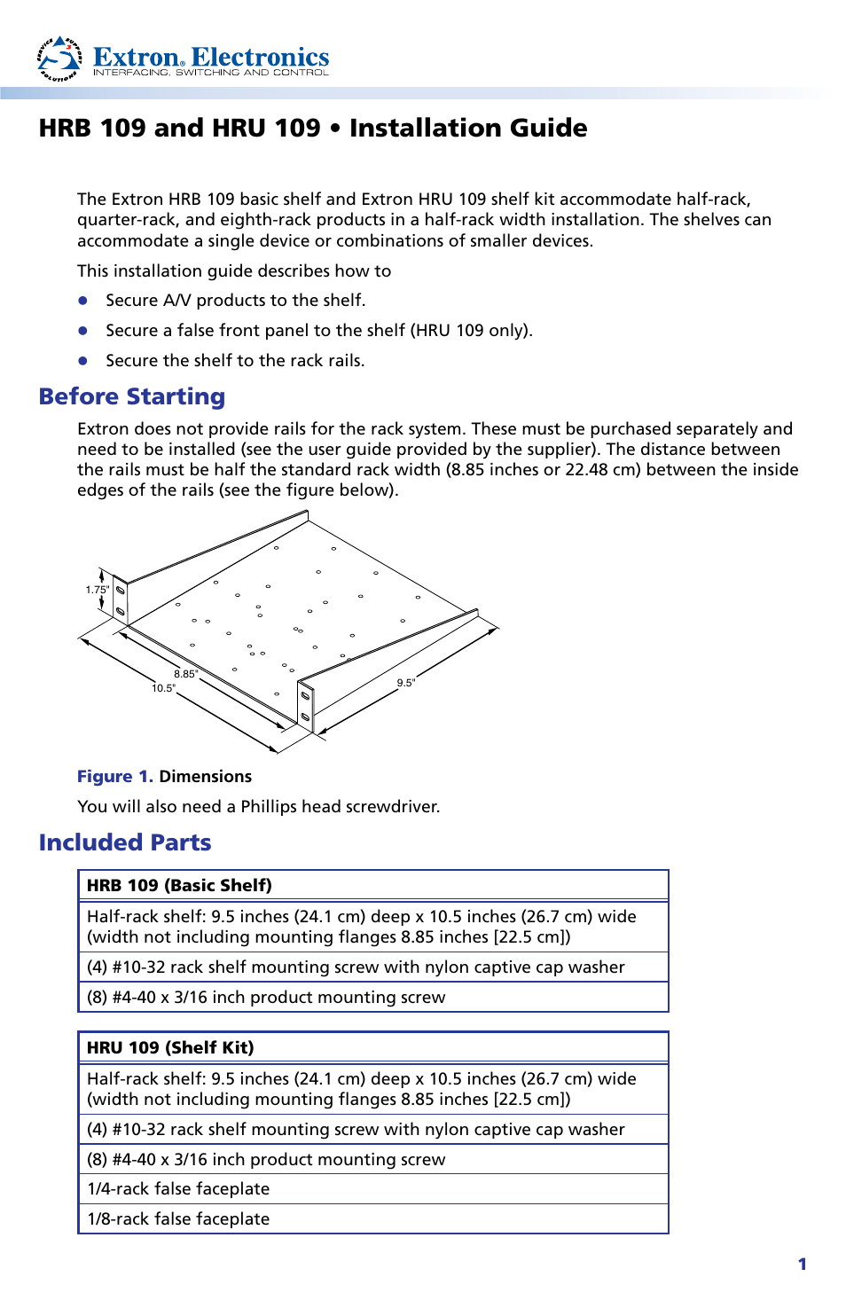 Extron Electronics HRU 109 User Manual | 4 pages