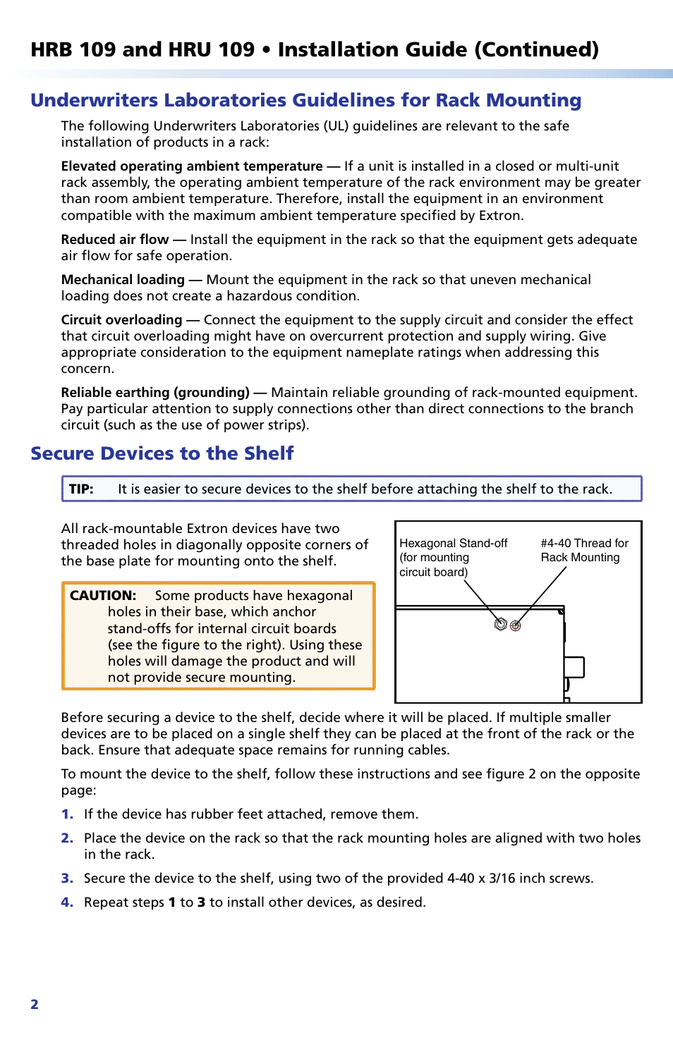 Secure devices to the shelf | Extron Electronics HRU 109 User Manual | Page 2 / 4