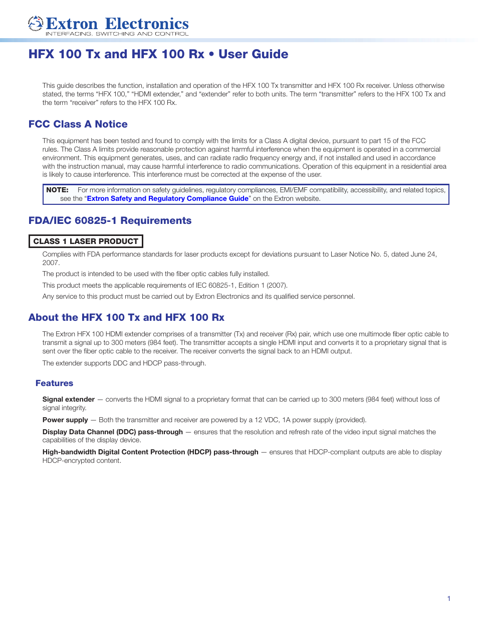 Extron Electronics HFX 100 Rx User Manual | 5 pages