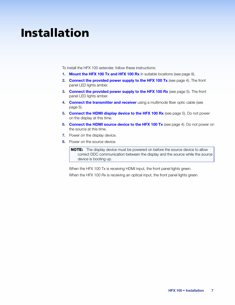 Installation | Extron Electronics HFX 100 Series User’s Guide User Manual | Page 13 / 16