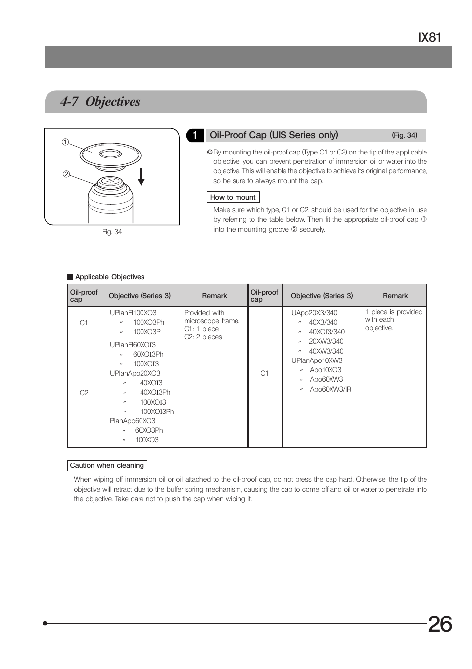 7 objectives, Ix81 | Olympus IX81 User Manual | Page 31 / 68