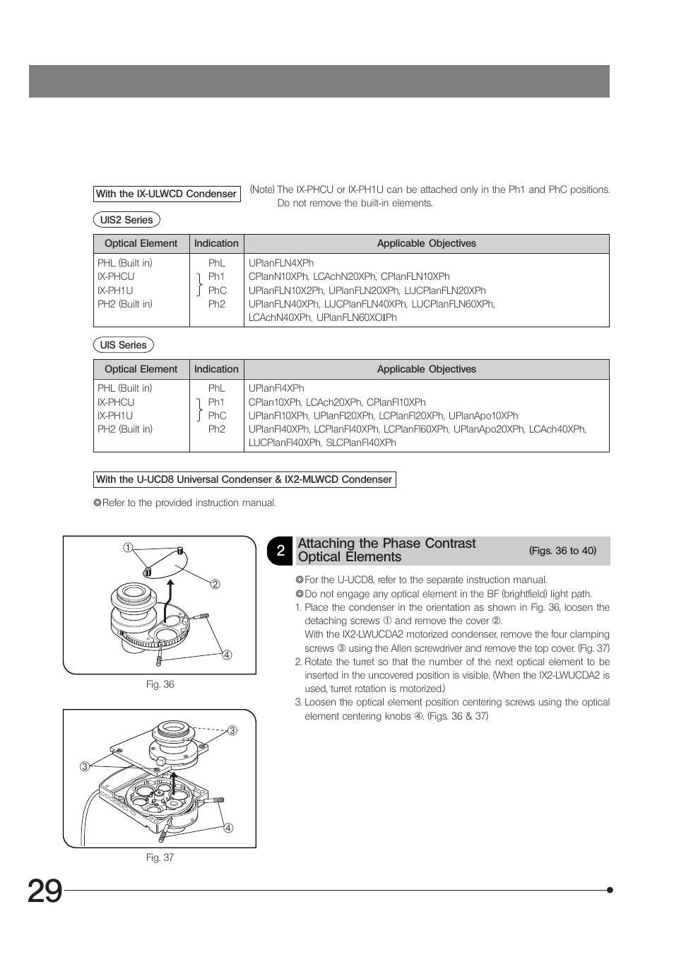 Attaching the phase contrast optical elements | Olympus IX81 User Manual | Page 34 / 68
