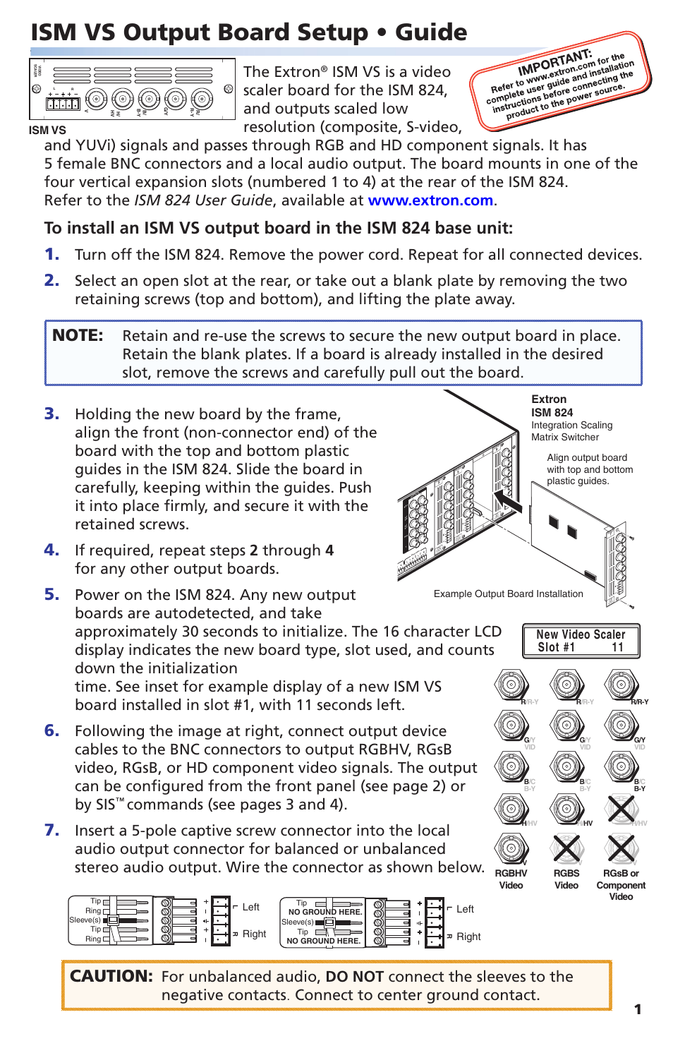 Extron Electronics ISM VS Output Board User Manual | 4 pages