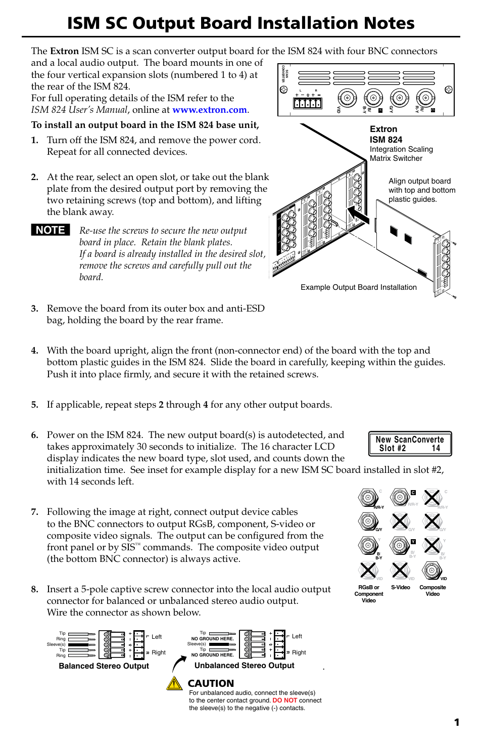 Extron Electronics ISM SC Output Board User Manual | 4 pages