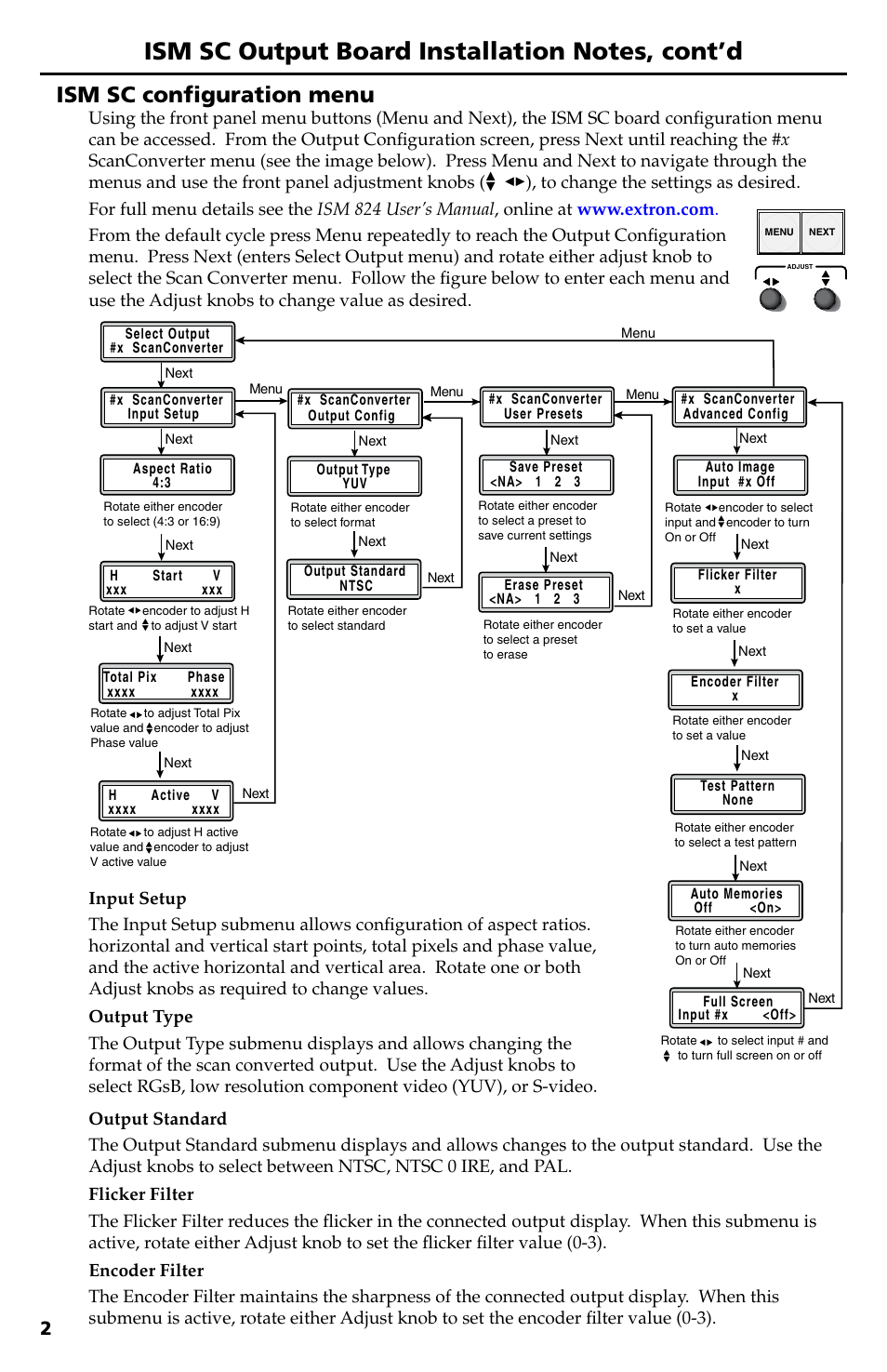 Ism sc configuration menu | Extron Electronics ISM SC Output Board User Manual | Page 2 / 4