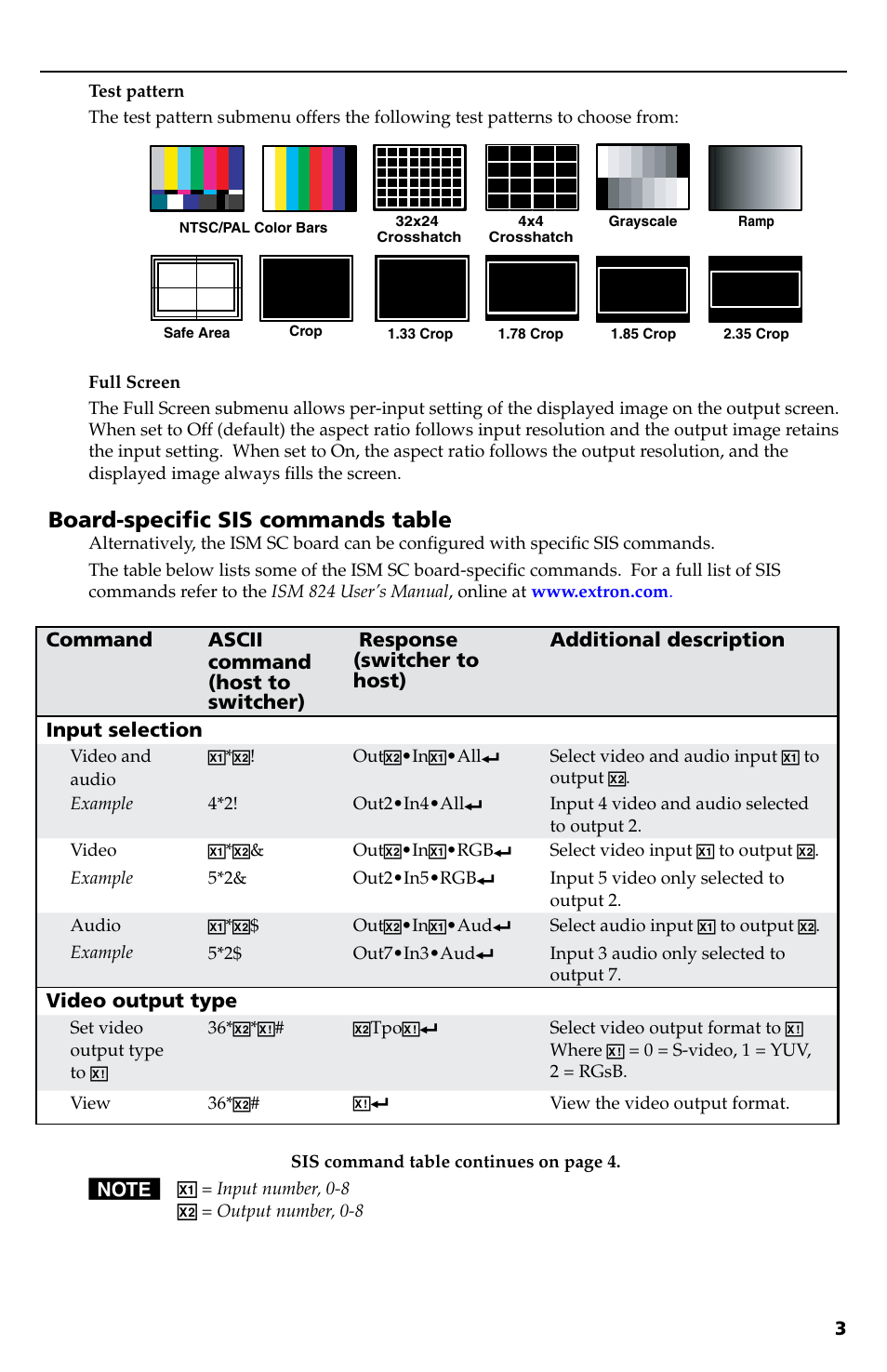 Board-specific sis commands table | Extron Electronics ISM SC Output Board User Manual | Page 3 / 4