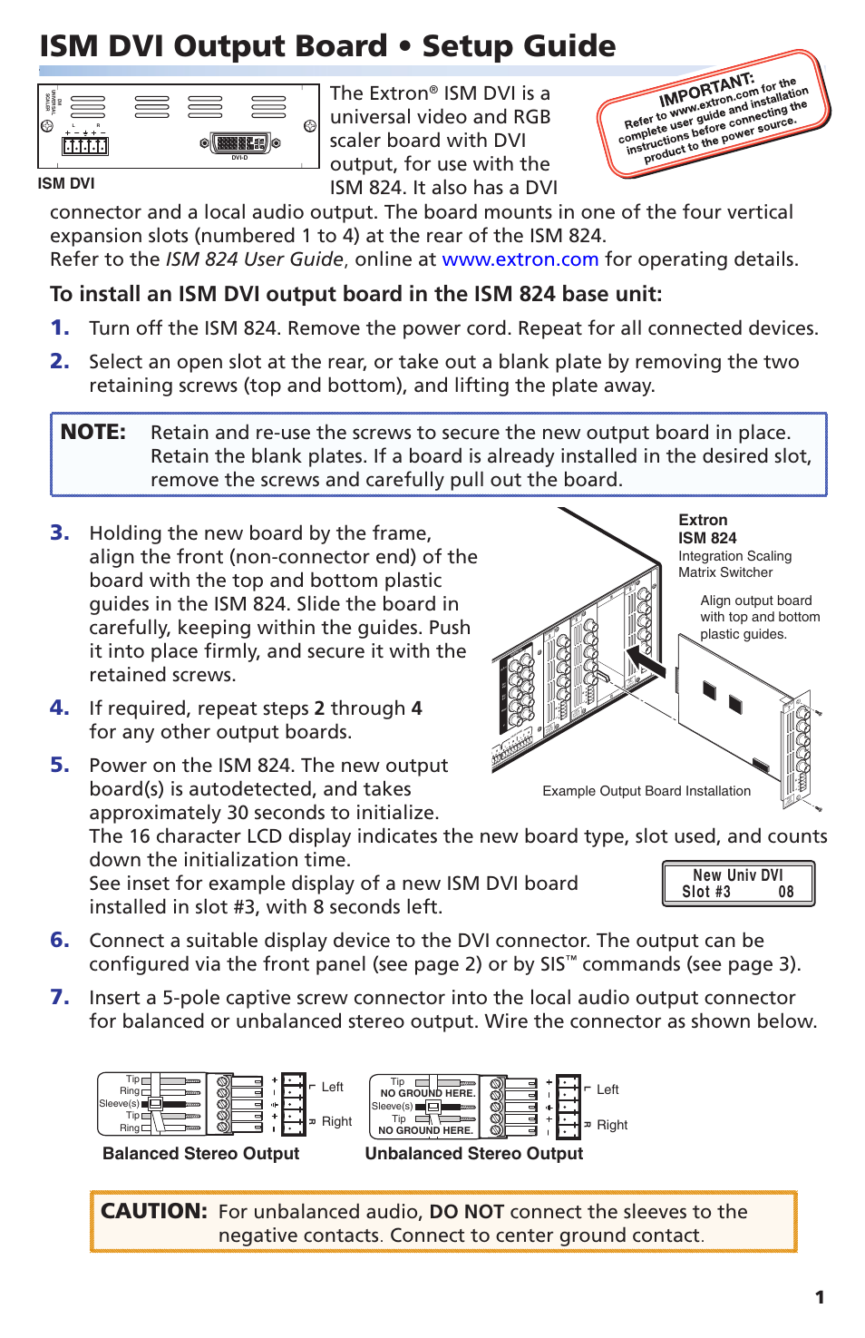 Extron Electronics ISM DVI Output Board User Manual | 4 pages