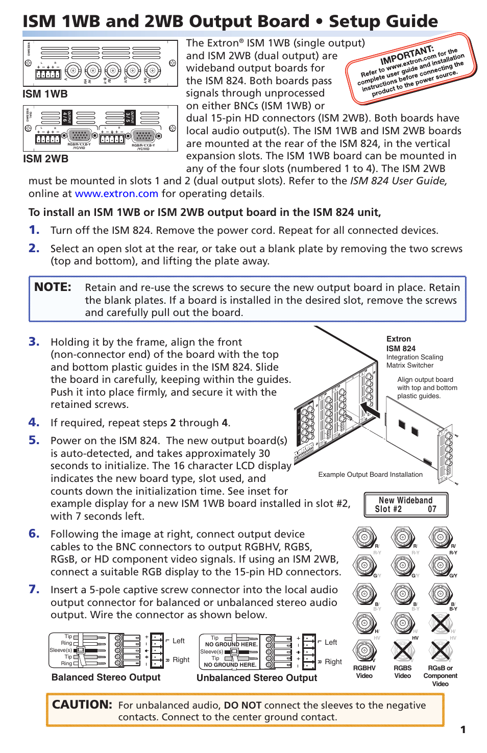 Extron Electronics ISM 2WB Output Board User Manual | 2 pages
