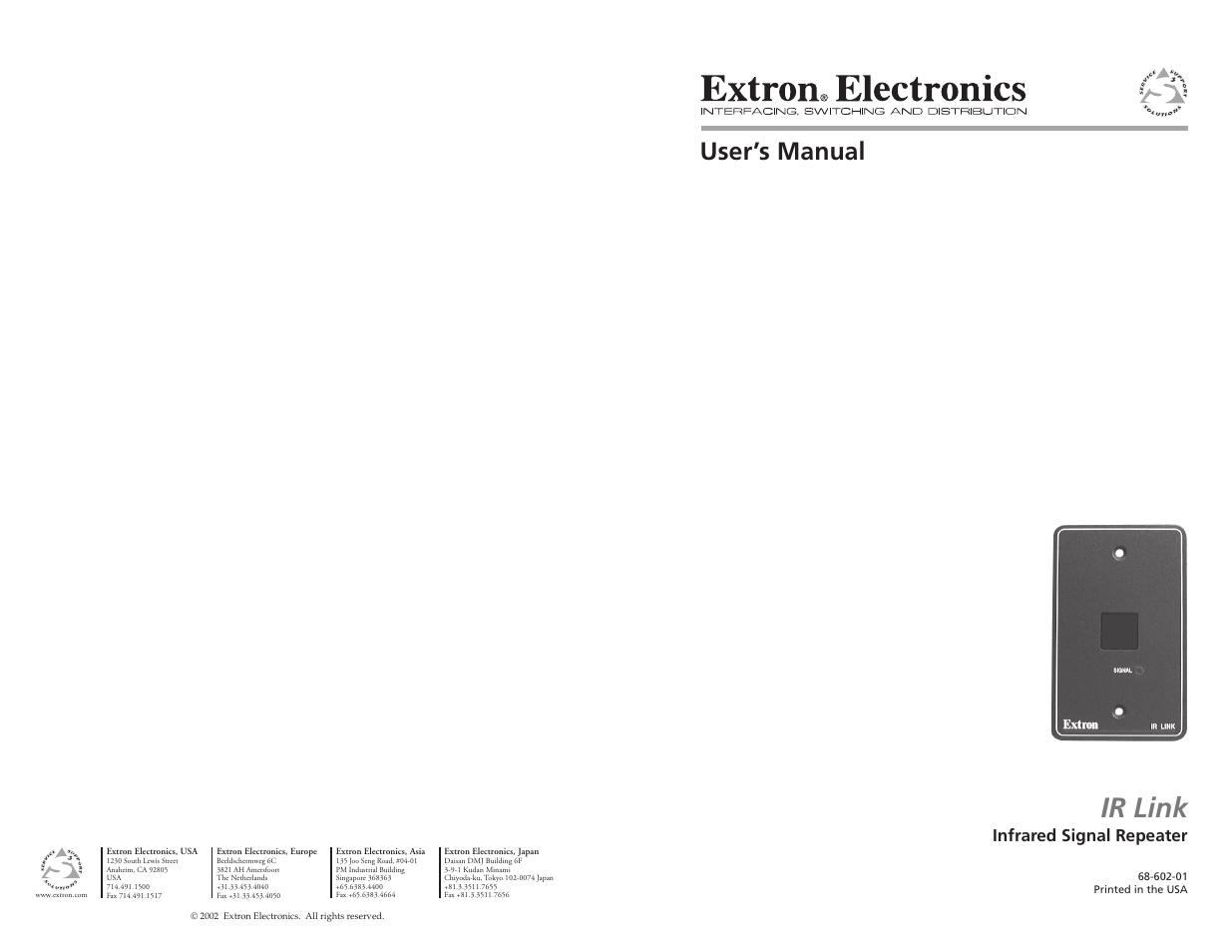 Extron Electronics IR Link User Manual | 15 pages