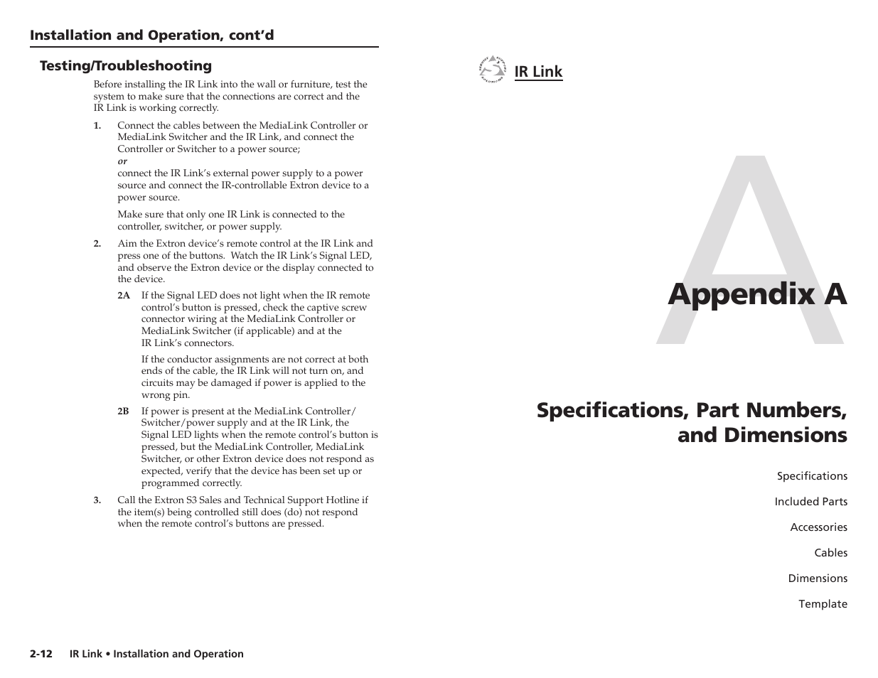 Appendix a | Extron Electronics IR Link User Manual | Page 11 / 15