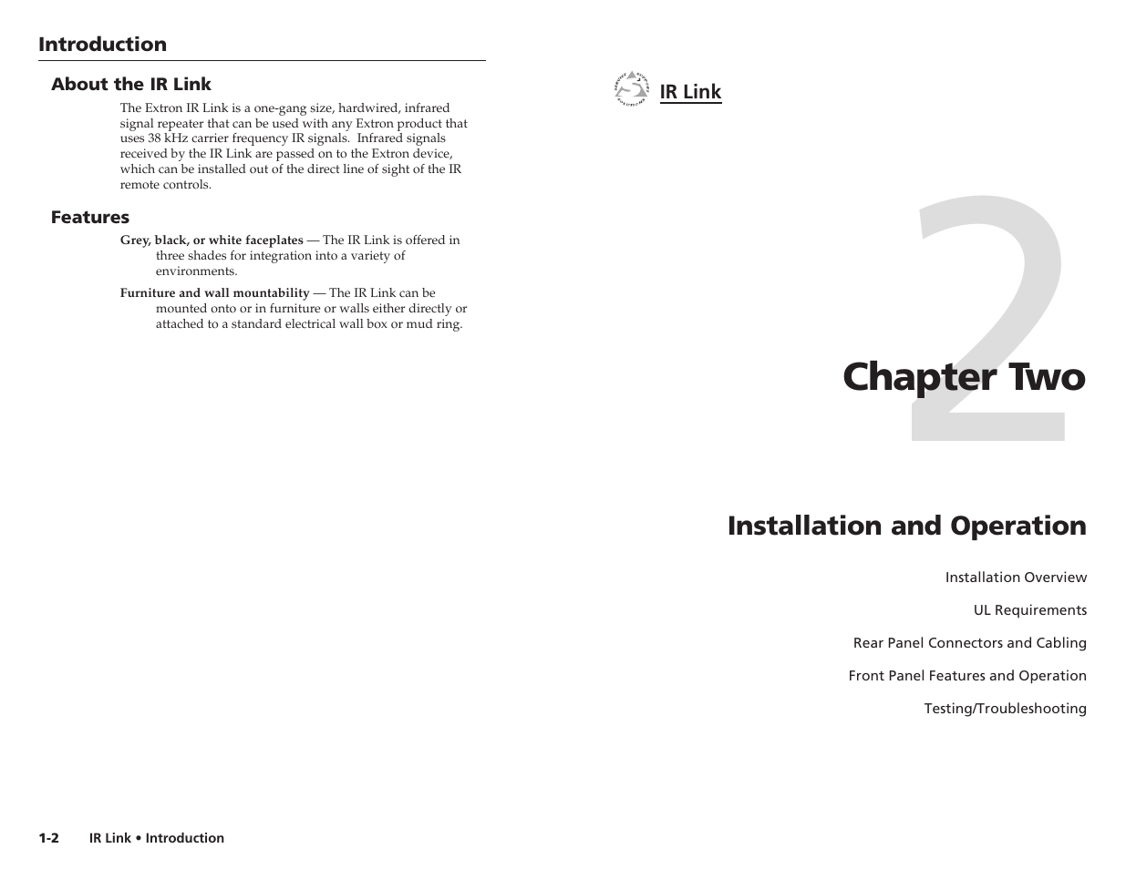 Chapter two | Extron Electronics IR Link User Manual | Page 5 / 15