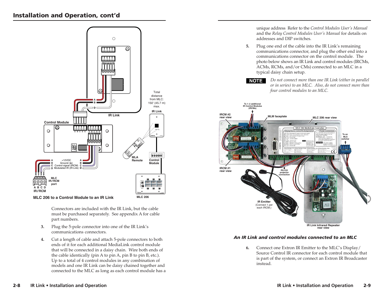 Installation and operation, cont’d, Vcr control rew play fwd pause stop tx, Signal ir link | Extron Electronics IR Link User Manual | Page 9 / 15