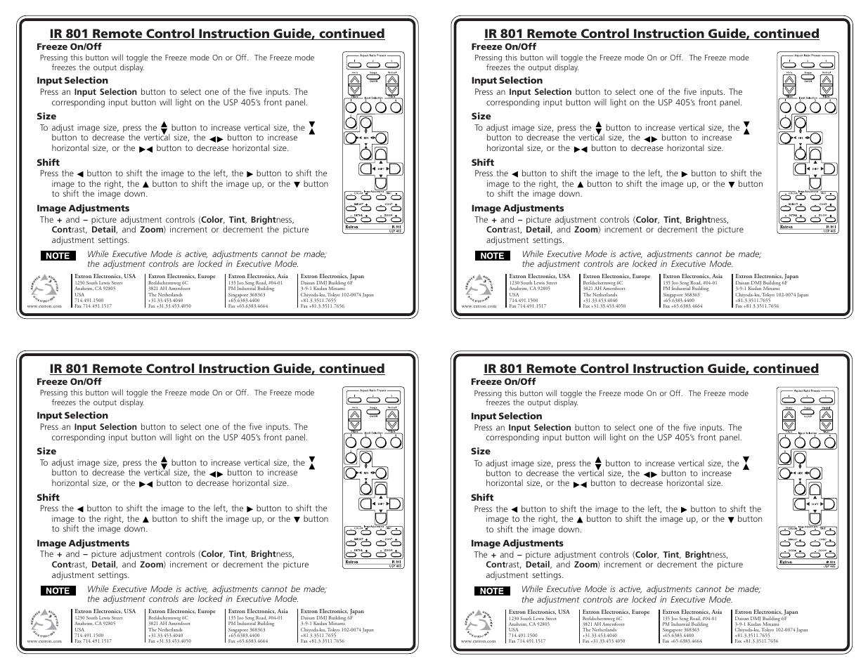 Ir 801 remote control instruction guide, continued | Extron Electronics IR 801 User Manual | Page 2 / 2