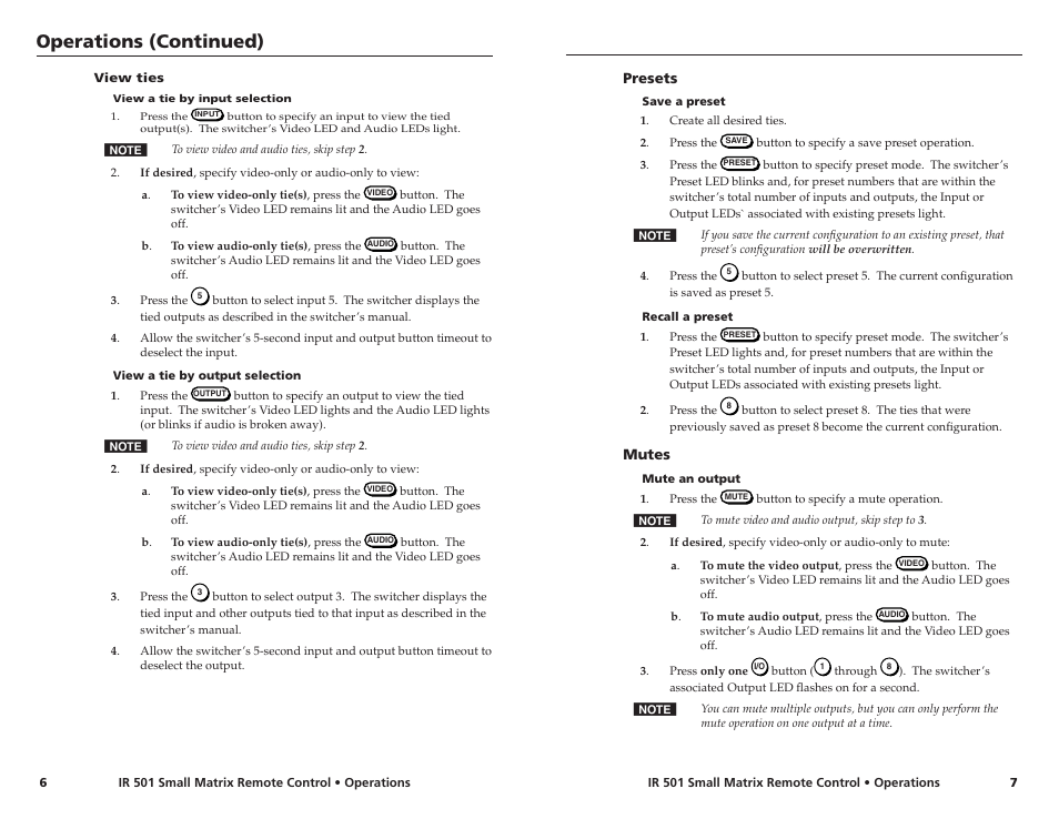 Operations (continued) | Extron Electronics IR 501 User Manual | Page 4 / 4