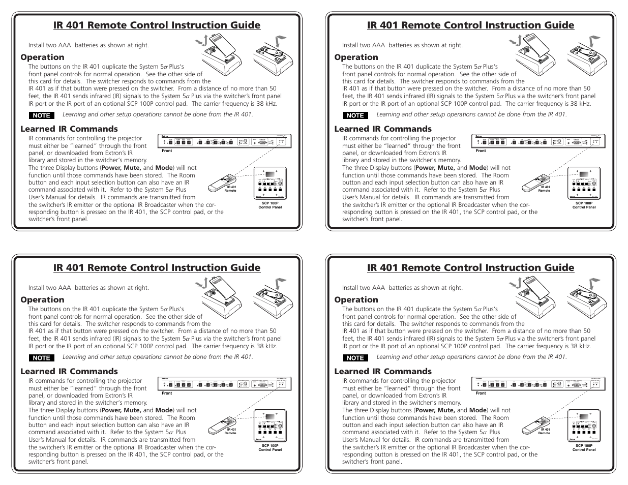 Extron Electronics IR 401 User Manual | 2 pages