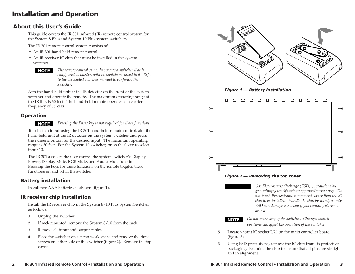 Installation and operation, About this user’s guide | Extron Electronics IR 301 User Manual | Page 2 / 2