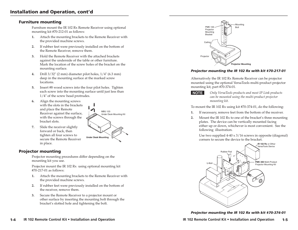 Furniture mounting, Projector mounting, Furniture mounting -4 projector mounting -4 | Extron Electronics IR 102 Kit User Manual | Page 7 / 13