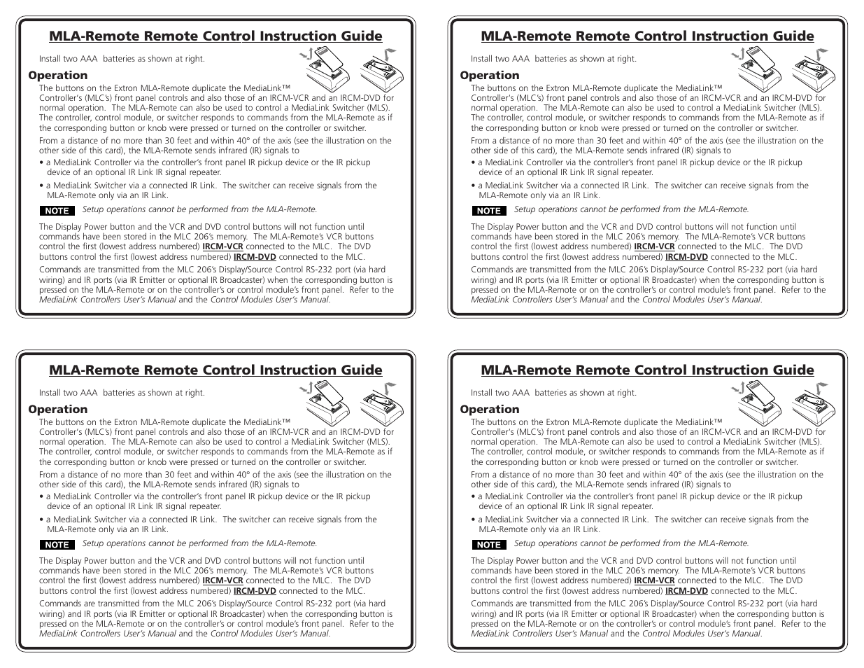 Extron Electronics MLA-Remote User Manual | 2 pages