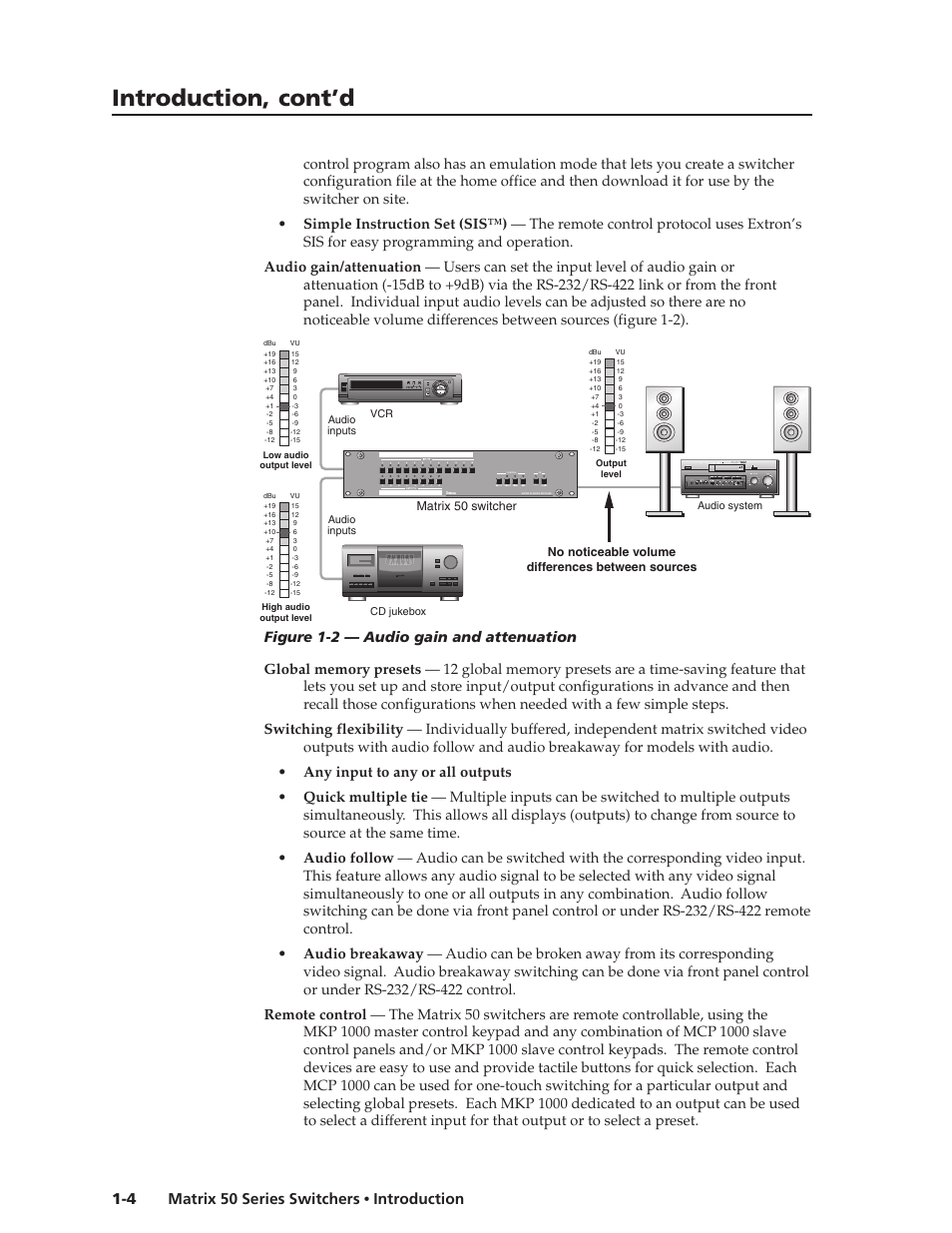 Introduction, cont’d, Matrix 50 series switchers • introduction 1-4, Video | Extron Electronics Matrix 50 Series User Manual | Page 12 / 74