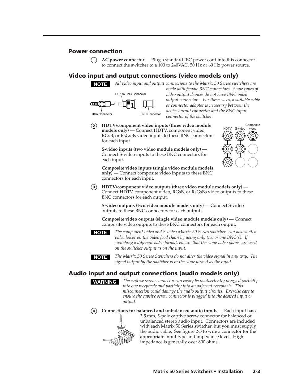 Power connection | Extron Electronics Matrix 50 Series User Manual | Page 17 / 74