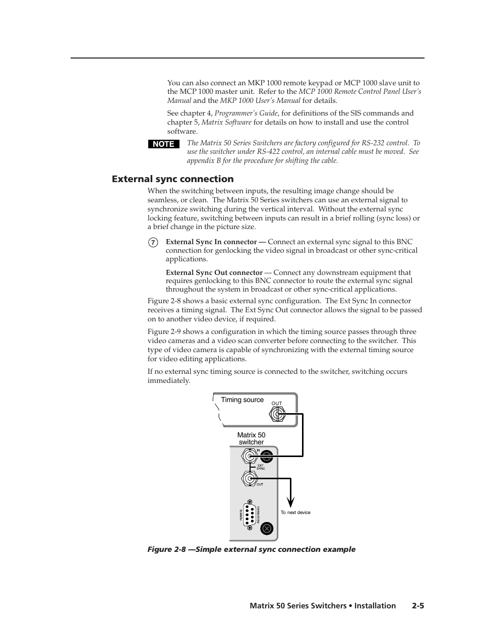 External sync connection | Extron Electronics Matrix 50 Series User Manual | Page 19 / 74