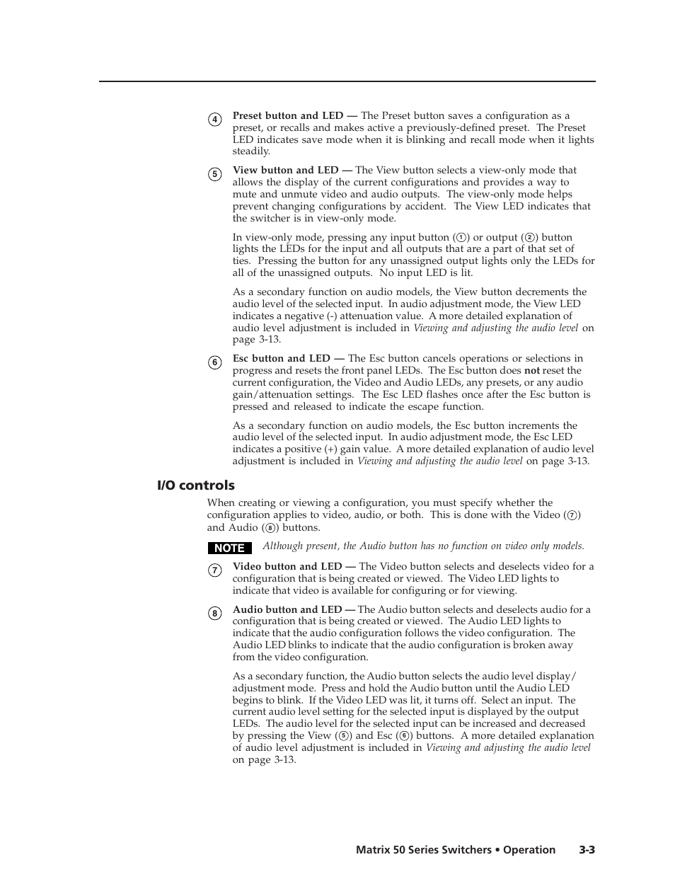 I/o controls | Extron Electronics Matrix 50 Series User Manual | Page 23 / 74