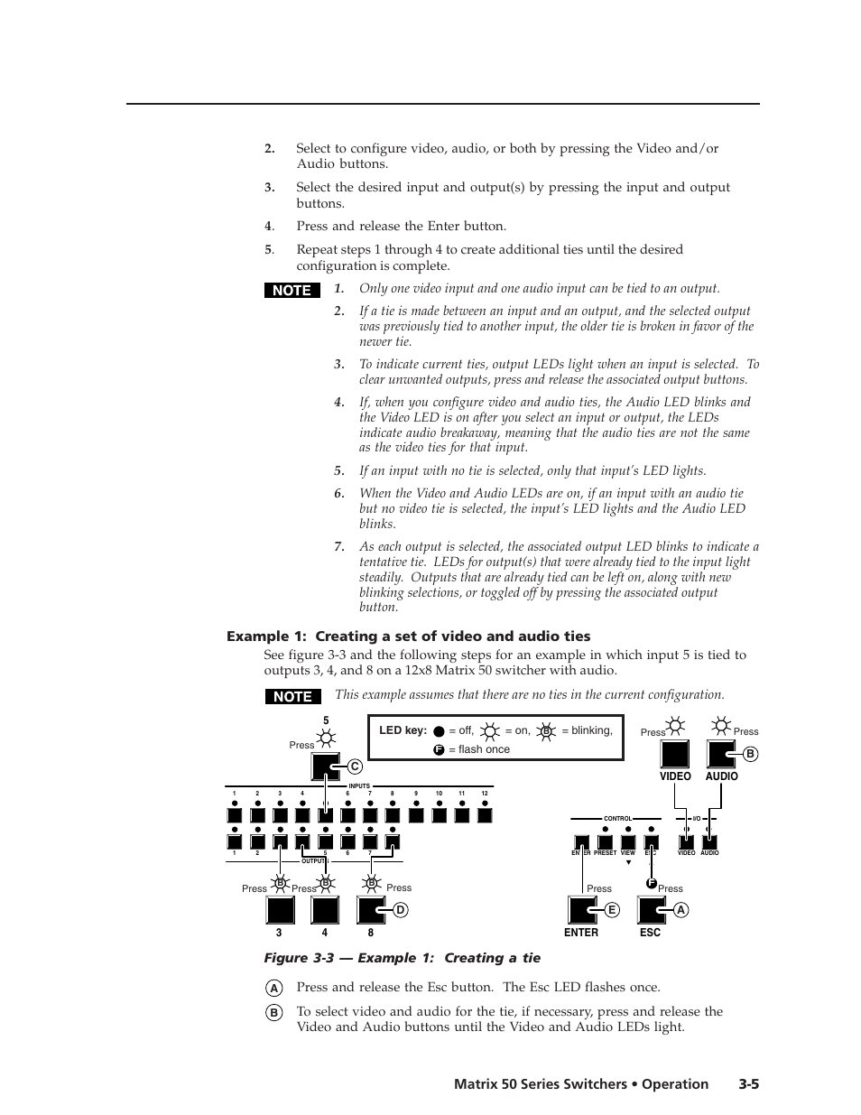 5 matrix 50 series switchers • operation, Example 1: creating a set of video and audio ties | Extron Electronics Matrix 50 Series User Manual | Page 25 / 74